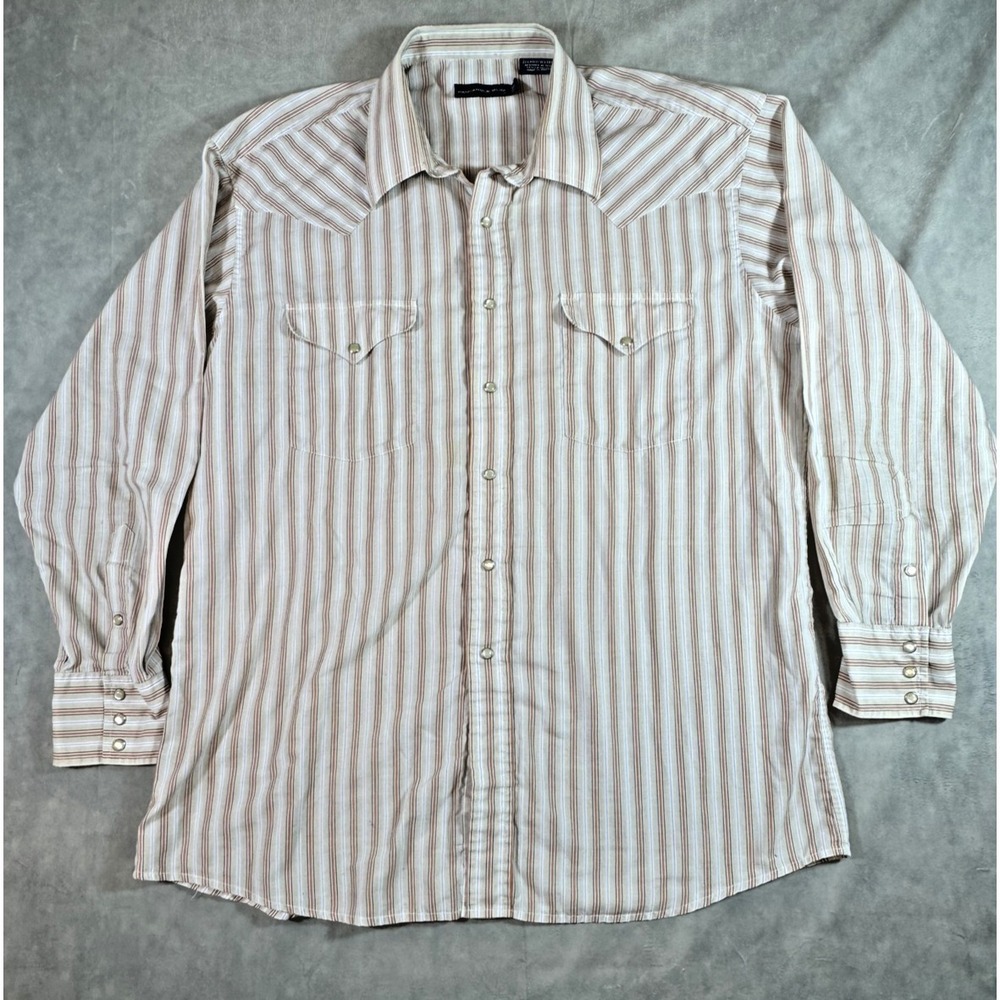 Vintage Panhandle Slim Western Pearl Snap Shirt Long Sleeve Size 17/35 Striped